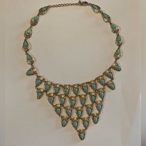 Statement Collar Necklace Gold & Turquoise Bib | Icing